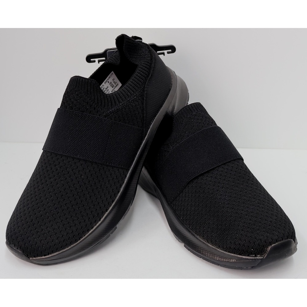 Athletic Works Slip On Sneakers Womens 8.5 Black New Knit Mesh Elastic Strap
